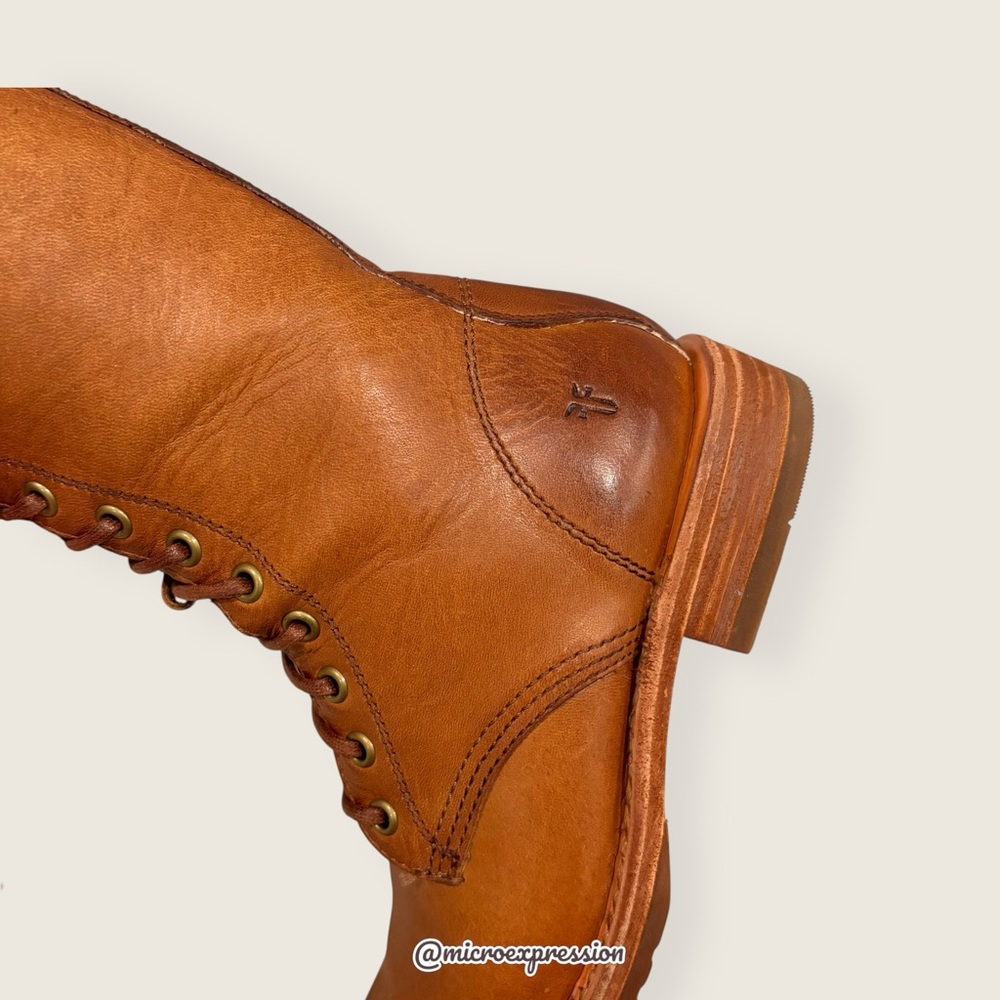 $665 Frye Veronica Tall Cognac Leather Lace Up Knee High Riding Equestrian Boot - Picture 12 of 14